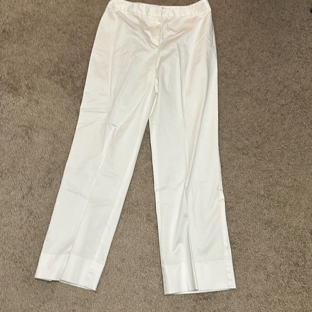 Lafayette 148 Women's 8 Straight Leg Slacks White Trouser Pant Coastal Preppy